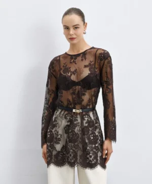 ACCESS Long lace blouse COFFEE