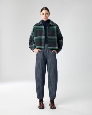 MOUTAKI ELASTIC HIGH WAIST DENIM SLOUCHY PANTS