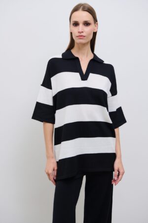 COMBOS Black And Ivory Knit Blouse